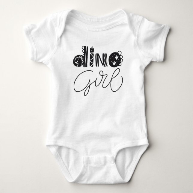 Dino Girl Baby Bodysuit - Cute Dinosaur Graphic  (Front)