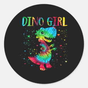 Dino Girl Dinosaur Lover Tie Dye Cute T-rex Hallow Classic Round Sticker