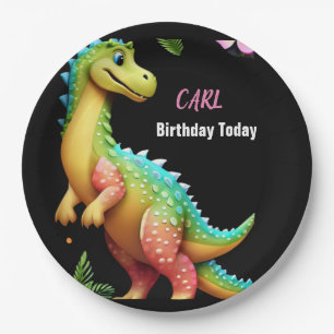 dino girl paper plate