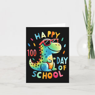 Dino Happy 100th Day Of School Tie Dye Rainbow 100 Card