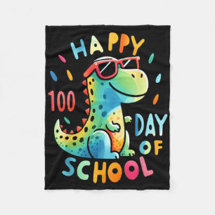 Dino Happy 100th Day Of School Tie Dye Rainbow 100 Fleece Blanket