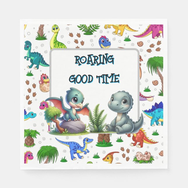 Dino Happy Birthday Paper  Napkin (Front)