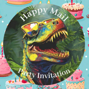 Dino Happy Mail   Jungle kids  Classic Round Sticker