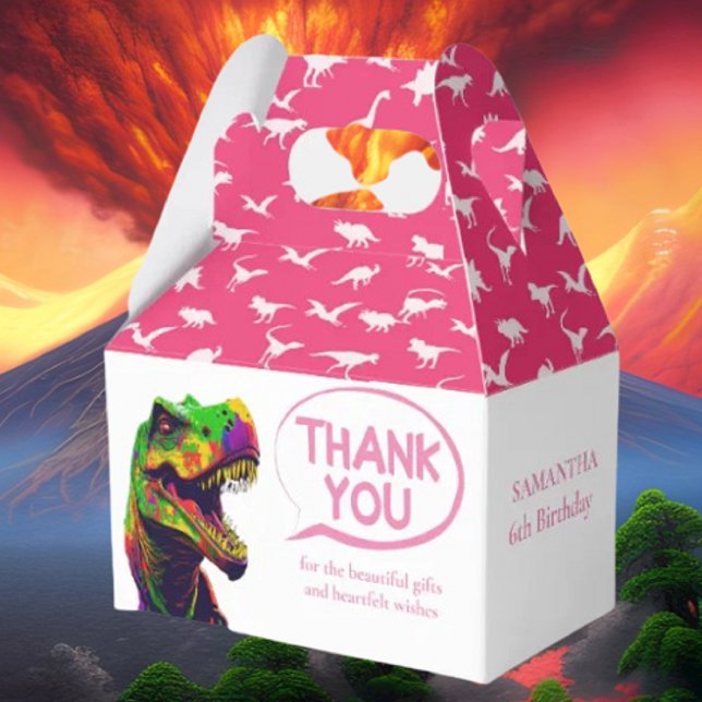 Dino Happy Pink Girl Favour Box (Bring your dream party to life with our selection of quality Dinosaur themed party supplies )