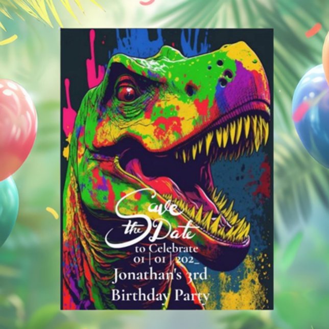 Dino Happy T-Rex Save the date  Postcard (Dino Happy T-Rex Save the Date Postcard for Fun Events!)