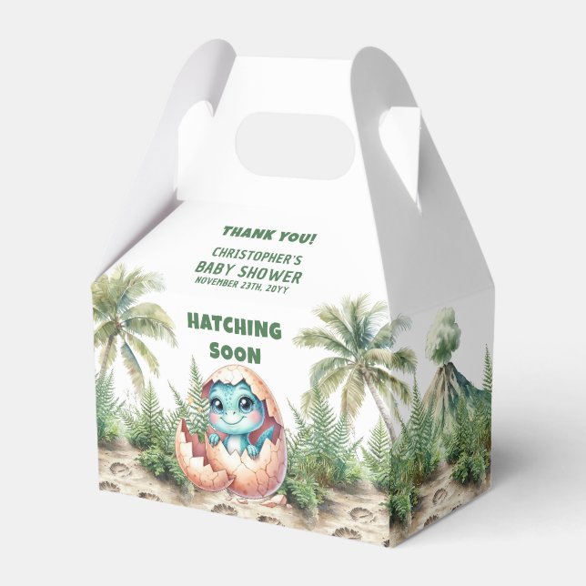 Dino Hatching Soon Baby Boy Thank You Box (Front Side)