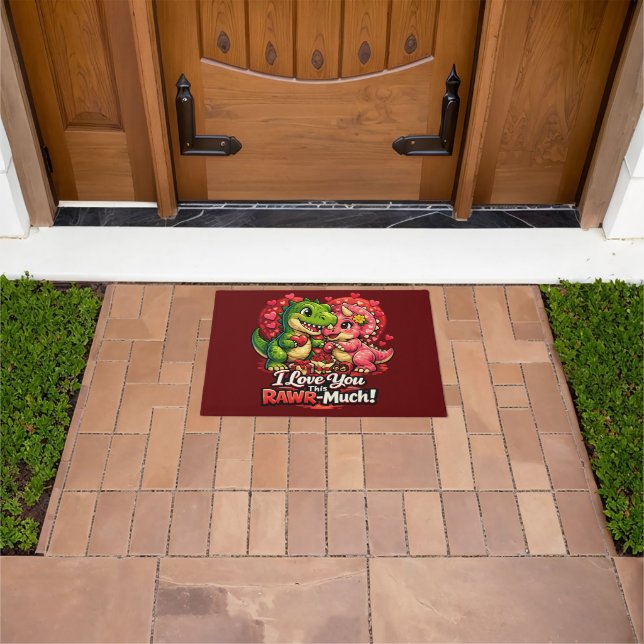 Dino Hearts Rawr Much Valentine,Couple Anniversary Doormat (Outdoor)