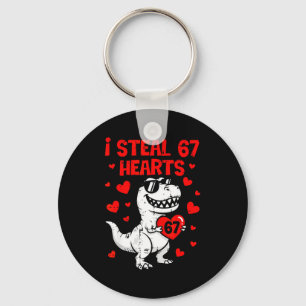 Dino Holding Heart I Steal 67 Hearts Funny Six Sev Key Ring
