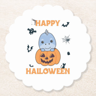 Dino In Pumpkin Sweet Dinos Happy Halloween Paper Coaster