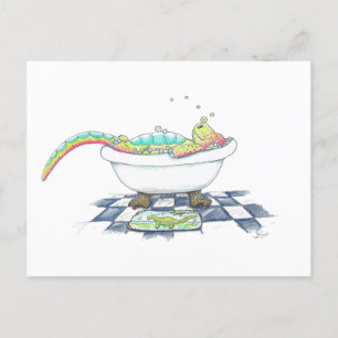 Dino in the Tub Drawing Postcard