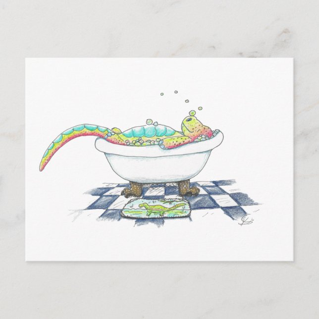 Dino in the Tub Drawing Postcard (Front)