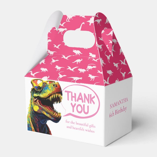 Dino Jurassic Jungle kids  Pink Favour Box (Front Side)