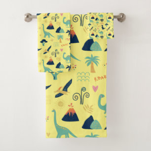 Dino Land Yellow Bath Towel Set