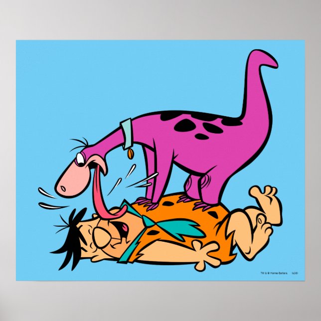 Dino Licking Fred Flintstone Poster (Front)