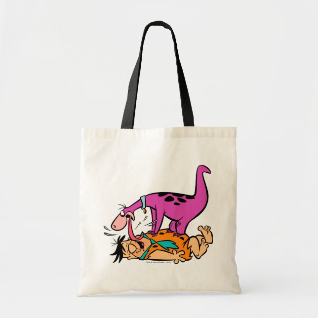 Dino Licking Fred Flintstone Tote Bag (Front)