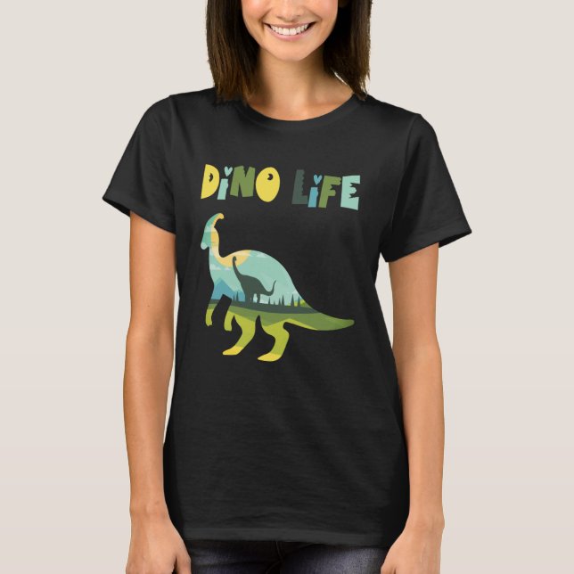 Dino life wild wilderness in the forest with dinos T-Shirt (Front)