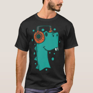 Dino listening to Music with Headphones Dinosaur T-Shirt