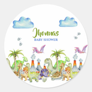 Dino little rawr baby shower  classic round sticker