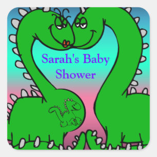 Dino Love Baby Shower Square Sticker