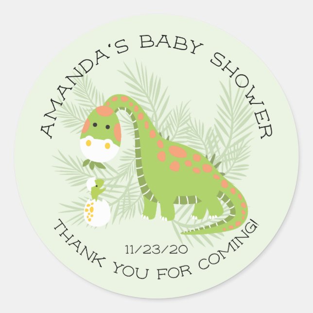 Dino Love Boys Baby Shower Favour Sticker (Front)