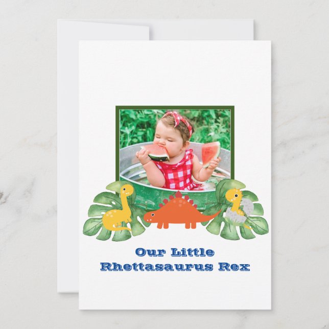 Dino-Mite 1st Birthday- Dinosaur Photo Invitation (Back)