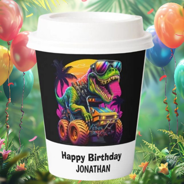 Dino-Mite 1st Birthday Party Paper Cups (Unleash the excitement with our Monster Truck Dinosaur Love party theme! )