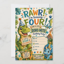 Dino-Mite 4th Birthday Invitation