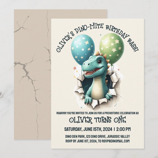 Dino-Mite Birthday Bash Invitation (Front/Back)