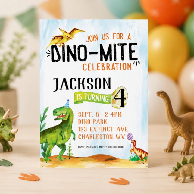 Dino-Mite Dinosaur Birthday Invitation (Dinosaur Birthday Invitation)