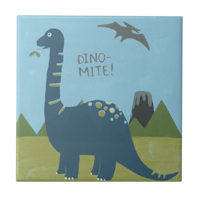 Dino-mite Dinosaur Ceramic Tile (Front)