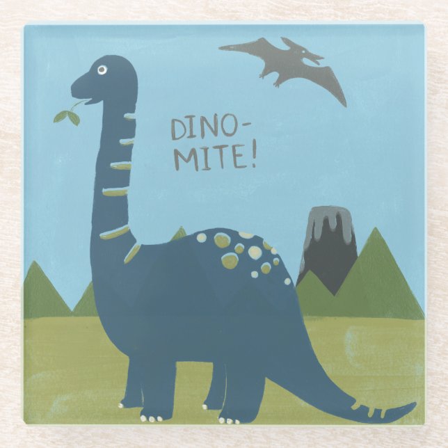 Dino-mite Dinosaur Glass Coaster (Front)