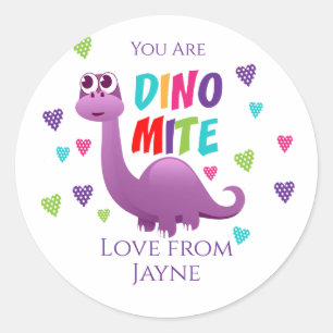 Dino Mite Dinosaur Valentine Classic Round Sticker