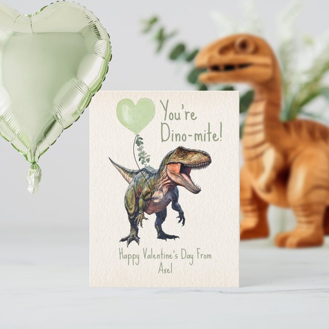 Dino-mite Green Dinosaur Valentine Photo Postcard (Creator Uploaded)