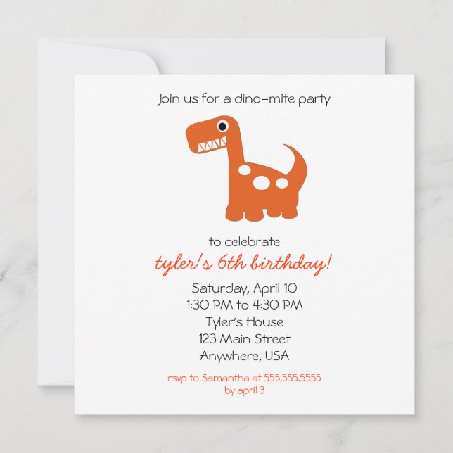 Dino-mite Invitation (Front)