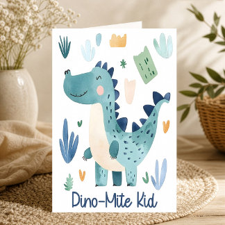 Dino Mite Kid Cute Blue Dinosaur Card
