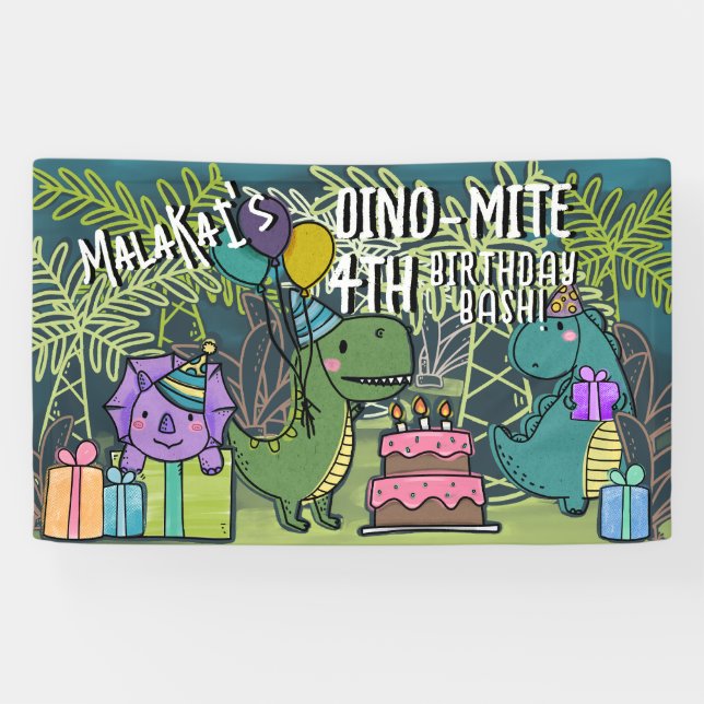 Dino-Mite Kid's Birthday Party Dinosaur Banner (Horizontal)