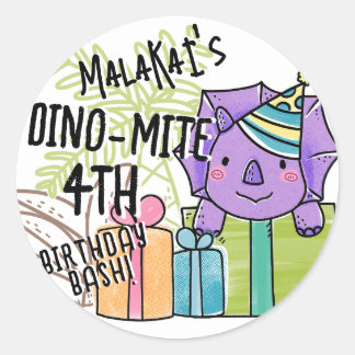 Dino-Mite Kid's Birthday Party Dinosaur Classic Round Sticker