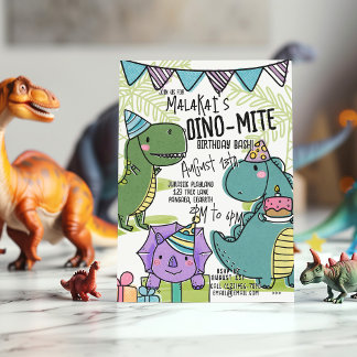 Dino-Mite Kid's Birthday Party Dinosaur Invite