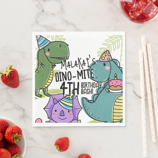 Dino-Mite Kid's Birthday Party Dinosaur Napkin (Insitu)