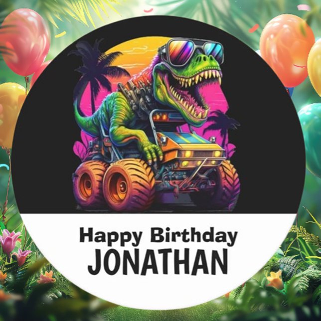 Dino-Mite Monster Truck Birthday Party Paper Plate ( . Grab your party supplies now for an unforgettable dino adventure!)