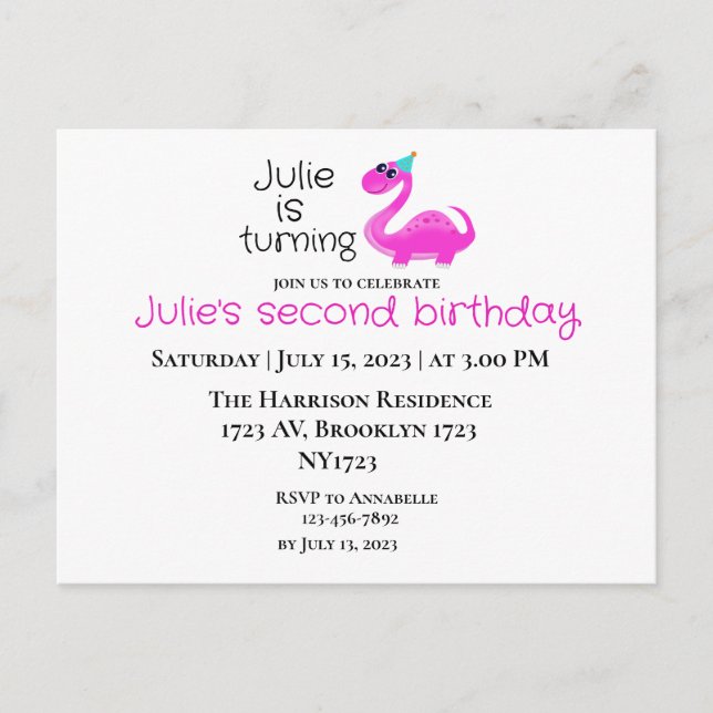 Dino-mite on birthday invitation postcard (Front)