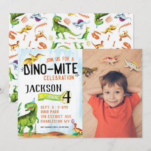 Dino-Mite Photo Dinosaur Birthday Invitation
