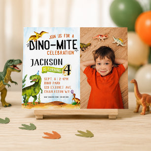 Dino-Mite Photo Dinosaur Birthday Invitation