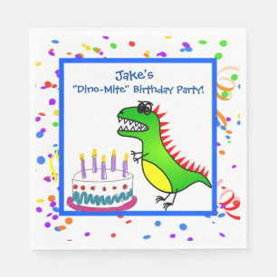 Dino-Mite Time Dinosaur and Cake Birthday Party Napkin