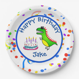 Dino-Mite Time Dinosaur and Cake Birthday Party Paper Plate