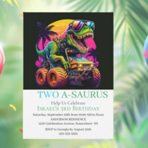 Dino Monster Truck Birthday Party Invitation