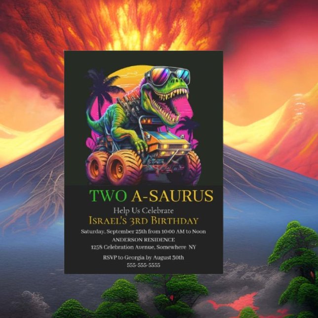 Dino Monster Truck Party Invitation (Bring your dream party to life with our selection of quality Dinosaur themed party supplies )