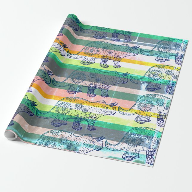 Dino Mood , Dinosaur Art  Gift Wrap (Unrolled)