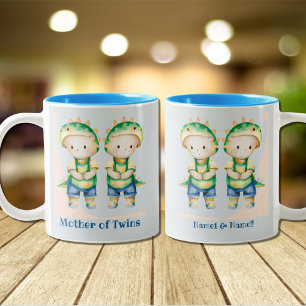 Dino Mother of Boy Twins Personalized Blue Two-Tone Coffee Mug