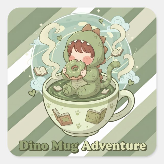 Dino Mug Adventure Square Sticker (Front)